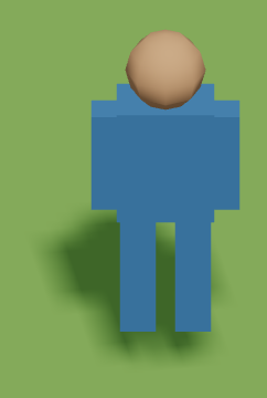 A small blue figure walking, arms at its sides.